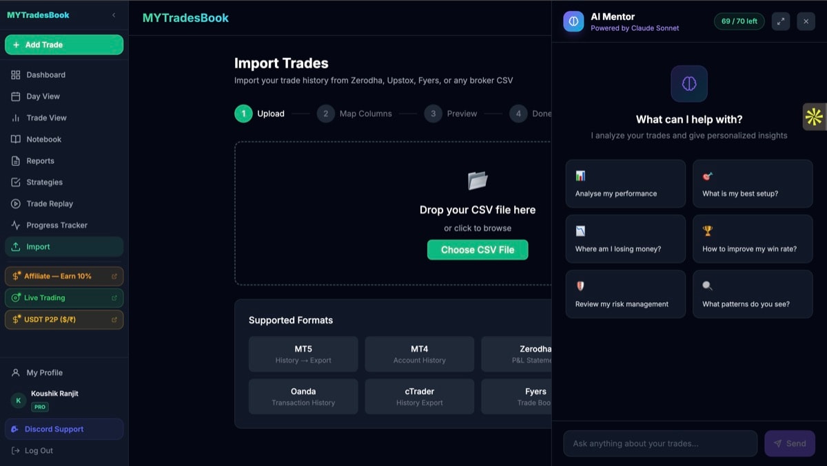 MYTradesBook AI Coach and CSV Import